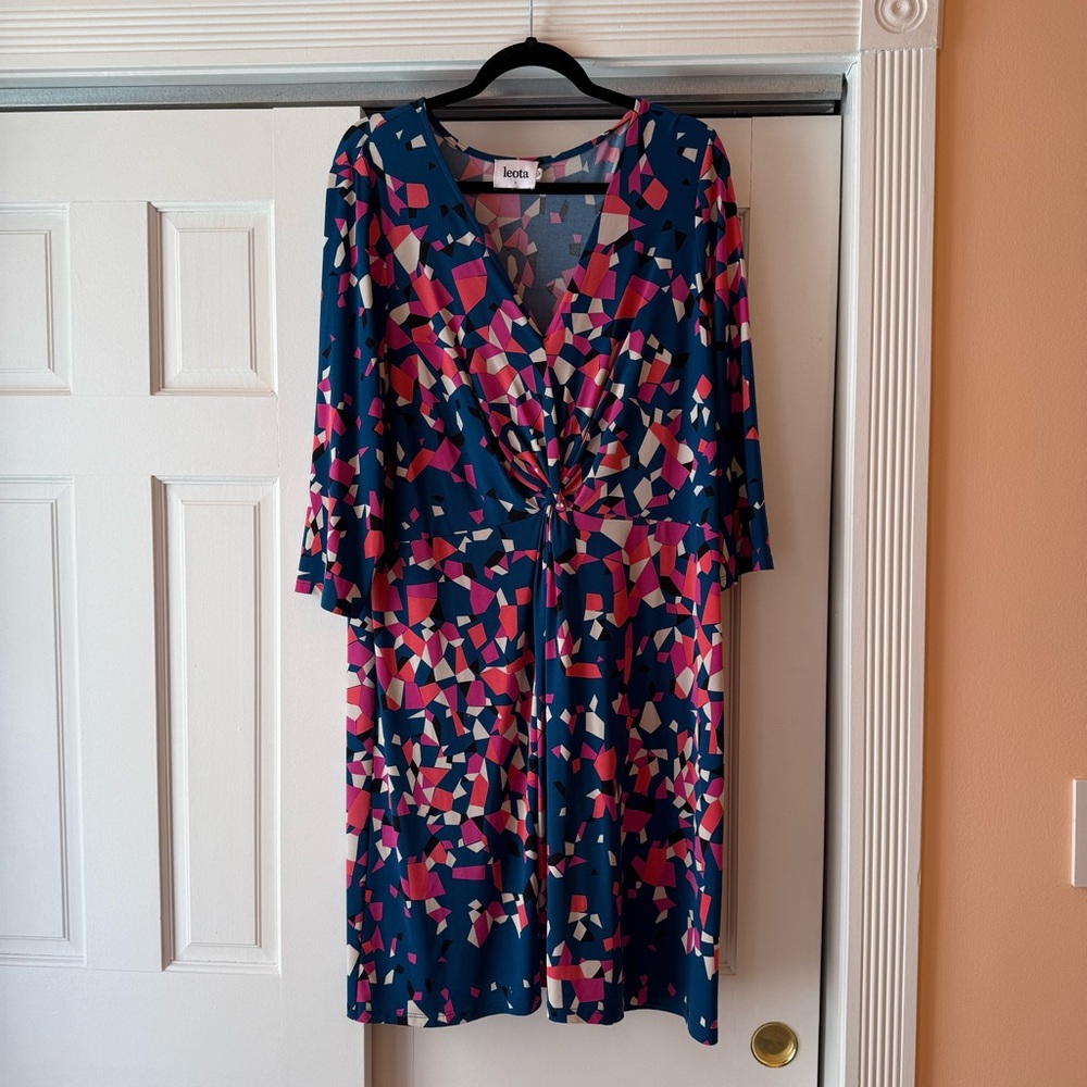 Leota Blue and Pink V-Neck Dress